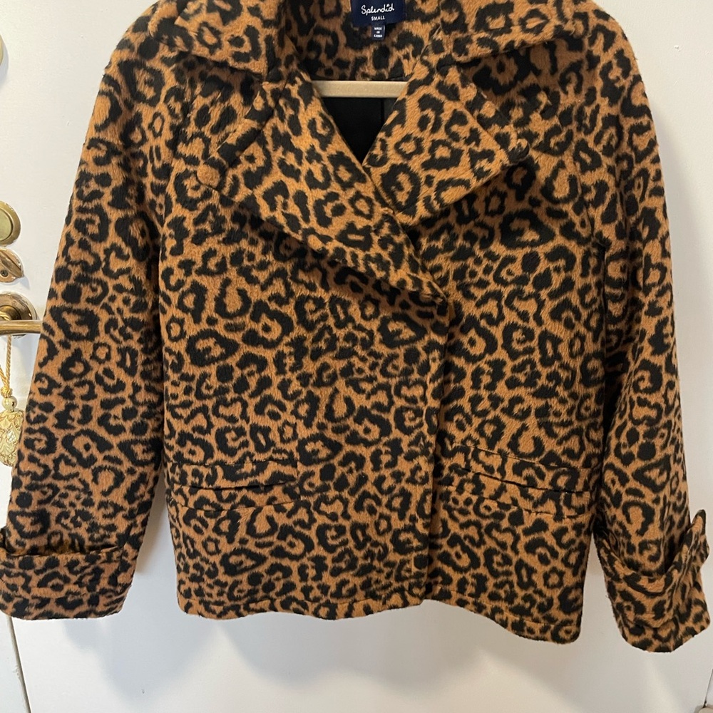 Splendid Tan and Black Leopard Teddy Jacket